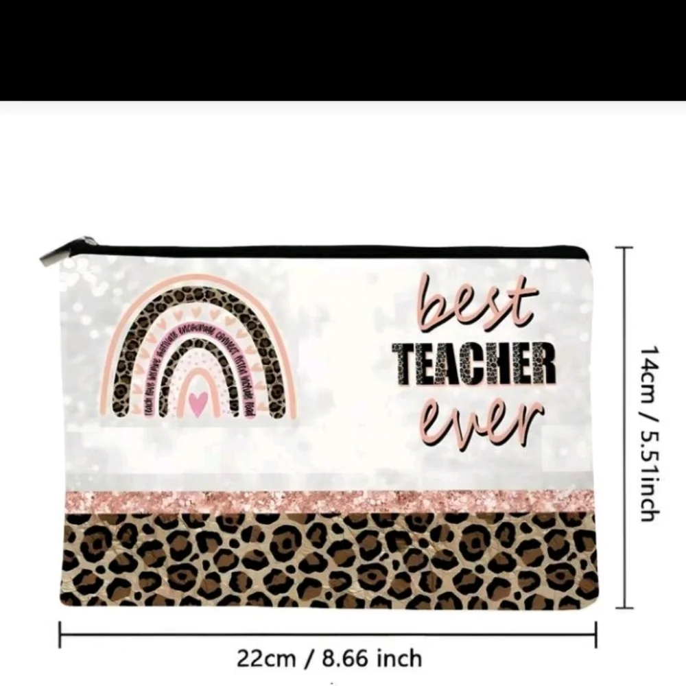 Leopard Print Best Teacher Ever Zipper Pouch Purse